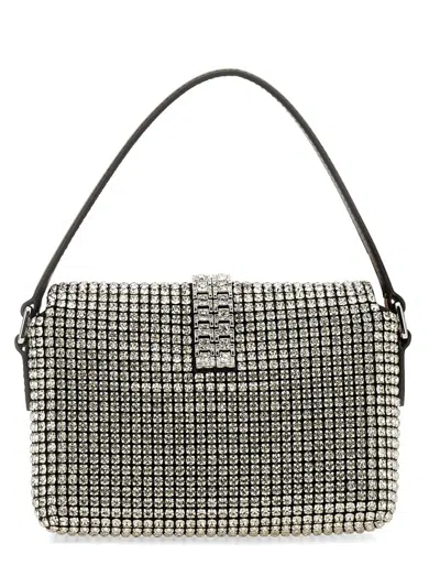 Self-portrait Micro Chainmail Crystal Top Handle Bag In Silver