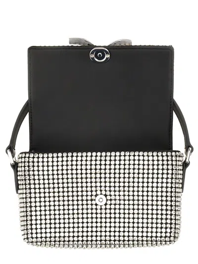 Self-portrait Micro Chainmail Crystal Top Handle Bag In Silver