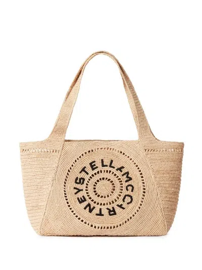 Stella Mccartney Embroidered-logo Raffia Tote Bag In Beige