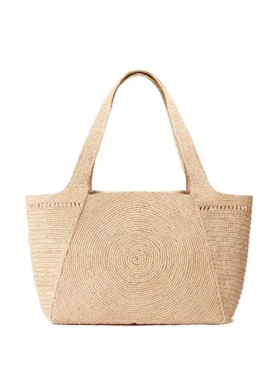 Stella Mccartney Embroidered-logo Raffia Tote Bag In Beige