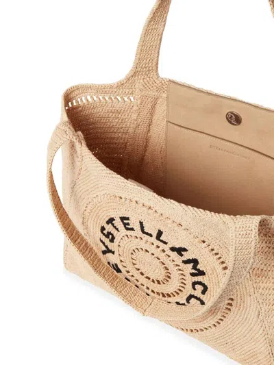 Stella Mccartney Embroidered-logo Raffia Tote Bag In Beige