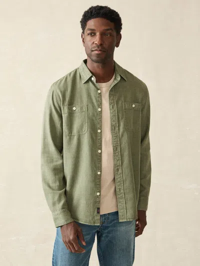 Faherty The Tried And True Chambray Workshirt In Desert Olive