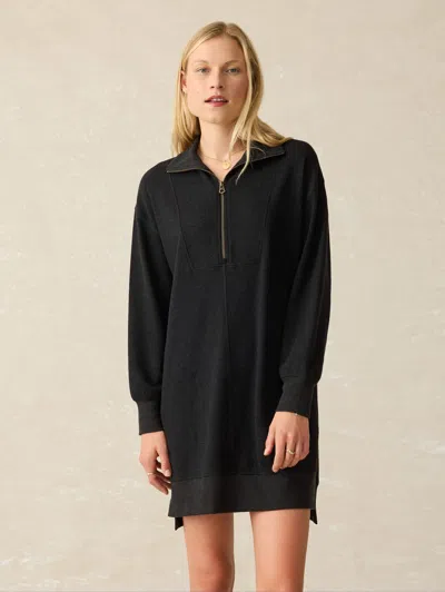 Faherty Legent Quarter Zip Long Sleeve Minidress In Heathered Black Twill