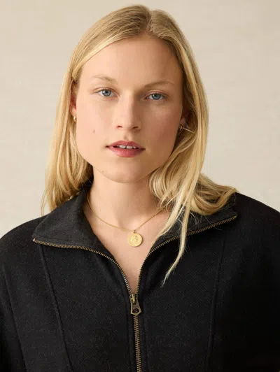 Faherty Legent Quarter Zip Long Sleeve Minidress In Heathered Black Twill
