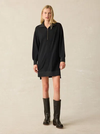 Faherty Legent Quarter Zip Long Sleeve Minidress In Heathered Black Twill