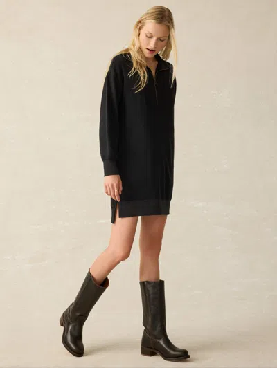 Faherty Legent Quarter Zip Long Sleeve Minidress In Heathered Black Twill