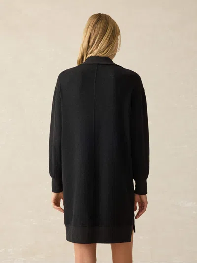 Faherty Legent Quarter Zip Long Sleeve Minidress In Heathered Black Twill