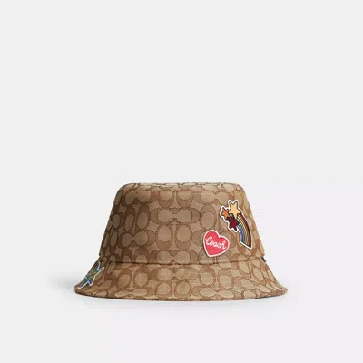 Coach Outlet Signature Jacquard Bucket Hat With Sticker Patches In Multi