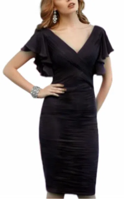 Vm Collection Short Sleeve Ruched Cocktail Dress In Black In Black