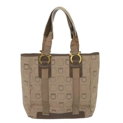 Pre-owned Ferragamo Gancini Canvas Handbag () In Beige