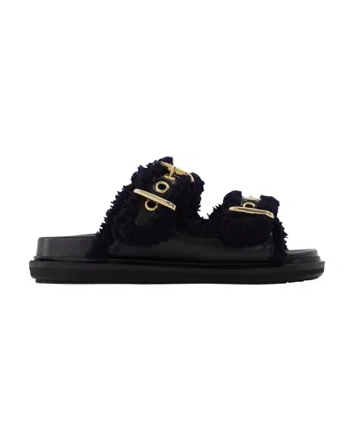 Marni Fussbett Leather And Shearling Sandals In Black