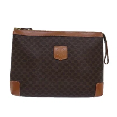 Pre-owned Celine Macadam Canvas Clutch Bag () In Brown