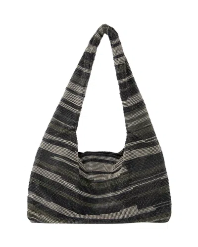 Juuls & Karats Crystal Mesh Armpit Hobo Bag - Kara - Black Stripes - Strass In Black