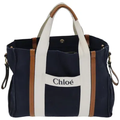 Pre-owned Chloé Woody Canvas Tote Bag () In Blue