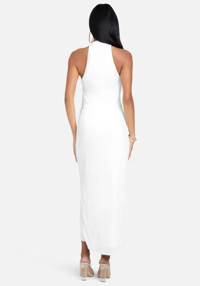 Bebe Asymmetrical Halter Neck Slinky Dress In Egret