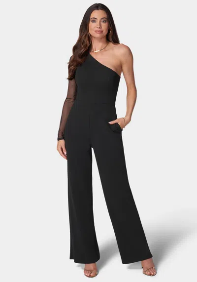 Bebe Celeste One Shoulder Jumpsuit In Black