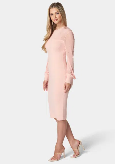 Bebe Pearl Mesh Midi Sweater Dress In Blush
