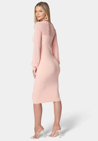 Bebe Pearl Mesh Midi Sweater Dress In Blush