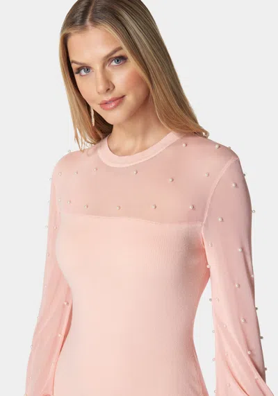 Bebe Pearl Mesh Midi Sweater Dress In Blush