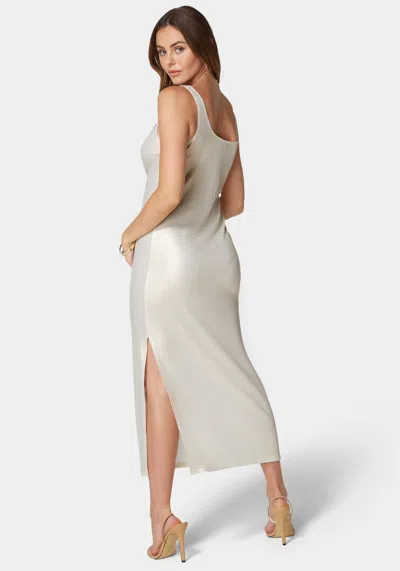 Bebe X Ciara Foil Rib Maxi With Chain Detail In Gold