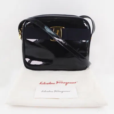 Shop Ferragamo Salvatore  Vala Black Patent Leather Shoulder Bag ()