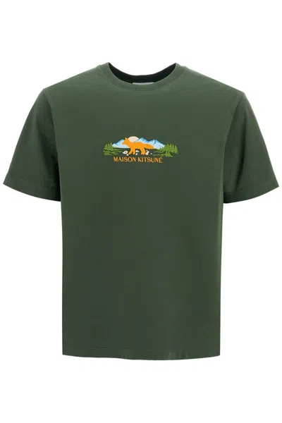 Shop Maison Kitsuné "fox Outdoor Profile T-shirt In Green