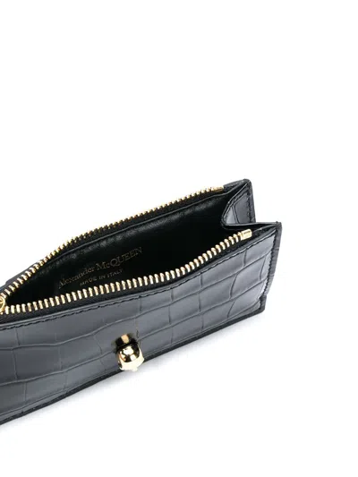 Alexander Mcqueen Alexander Mc Queen Skull Zip Crocodile Effect Leather Credit Card Case