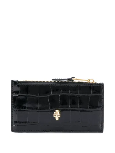 Alexander Mcqueen Alexander Mc Queen Skull Zip Crocodile Effect Leather Credit Card Case
