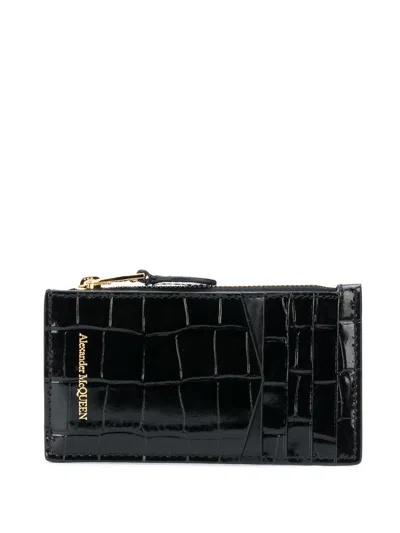 Alexander Mcqueen Alexander Mc Queen Skull Zip Crocodile Effect Leather Credit Card Case