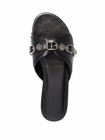 Shop Balenciaga Le Cagole Leather Flat Sandals