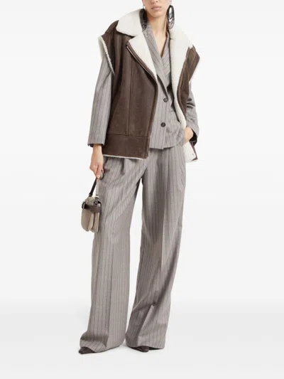 Shop Brunello Cucinelli Shearling Sleeveless Biker Jacket