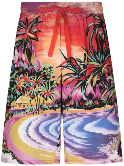 Dolce & Gabbana Bermuda Shorts With Hawaii Print In Multi