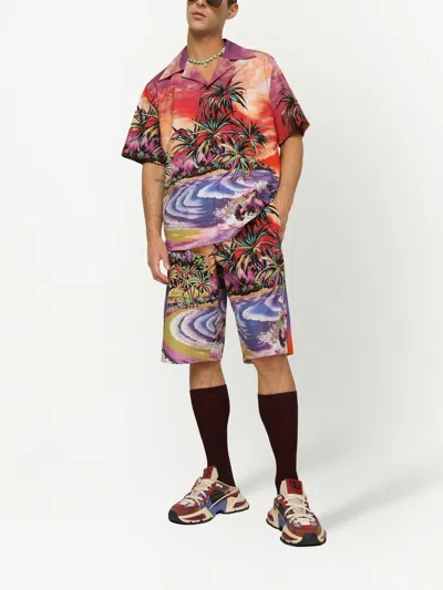 Dolce & Gabbana Bermuda Shorts With Hawaii Print In Multi