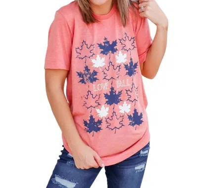 Diamond Diva Designs Love Fall Leaves Graphic Tee In Sunset In Pink