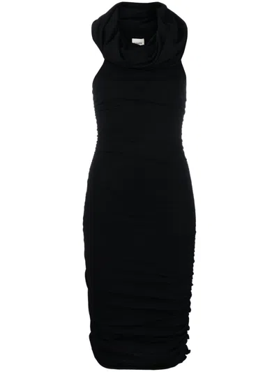 Khaite Aerica Ruched Midi Dress In Black