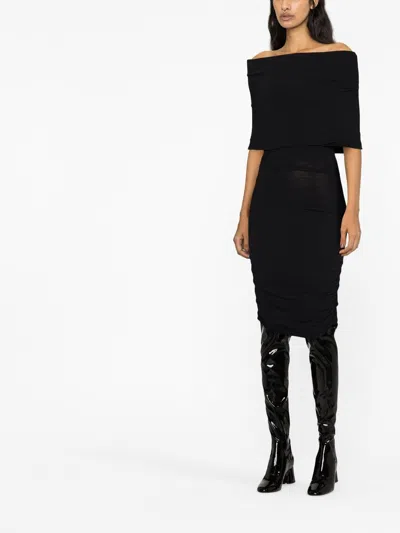 Khaite Aerica Ruched Midi Dress In Black