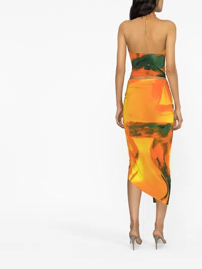 Louisa Ballou Yellow Coastline Checkmate Print Wrap Midi Skirt