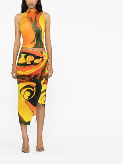 Shop Louisa Ballou Long Printed Draped Skirt