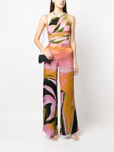 Louisa Ballou Caissa-print Silk-charmeuse Wide-leg Trousers