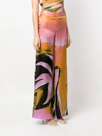 Louisa Ballou Caissa-print Silk-charmeuse Wide-leg Trousers