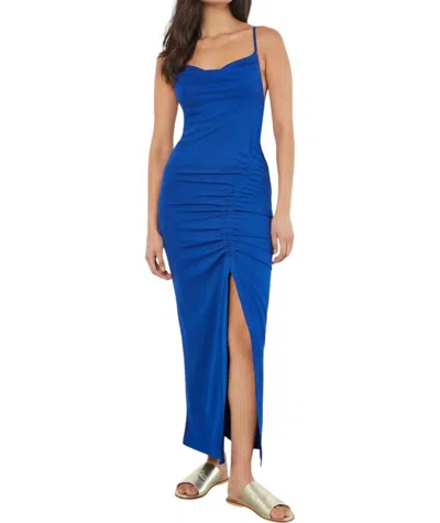 Apricot Mini Rib Side Ruched Midi Dress In Blue In Blue