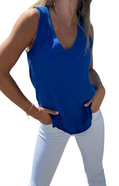 Shop Bobi V Neck Tank With Center Front Seam In Cerulean In Blue