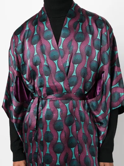 Ozwald Boateng Geometric-print Tie-waist Long Jacket