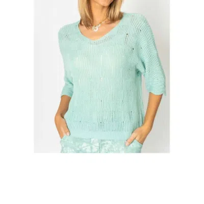 Look Mode Usa Chic Breeze V Neck Open Weave Sweater In Aqua In Blue