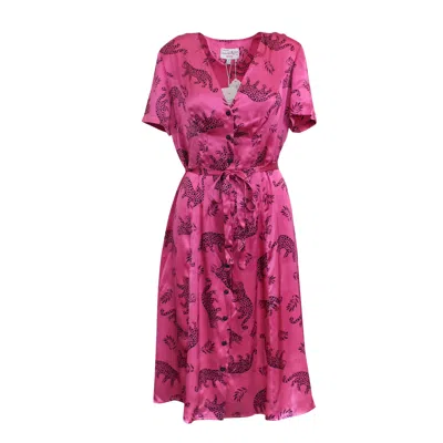 Hvn Tarza Rosemary Short Sleeve Button Down Dress Hot - Pink Shiny In Pink