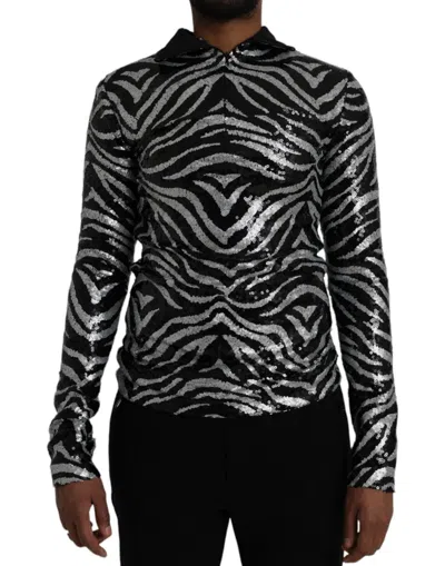Dolce & Gabbana Black Silver Sequined Polyester Sweater In Black | Silver