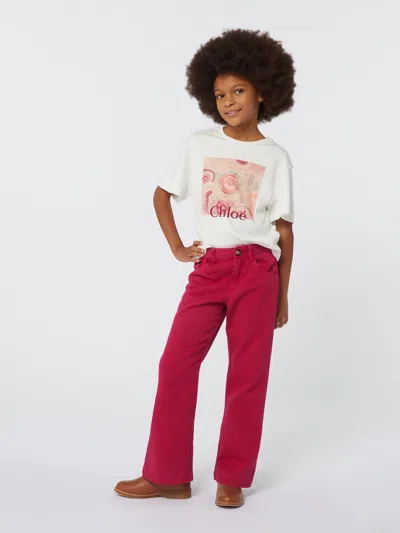 Chloé Girls Wide Leg Trousers In Pink