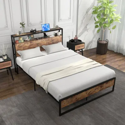 Hivvago Full/queen Bed Frame With 2-tier Storage Headboard And Charging Station-queen Size