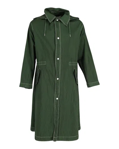 Ami Alexandre Mattiussi Ami Paris Long Hooded Windbreaker In Dark Green Polyamide In Green
