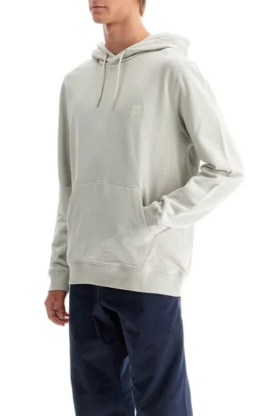 Shop Hugo Boss Hooded Sweatshirt With Logo Patch In Beige